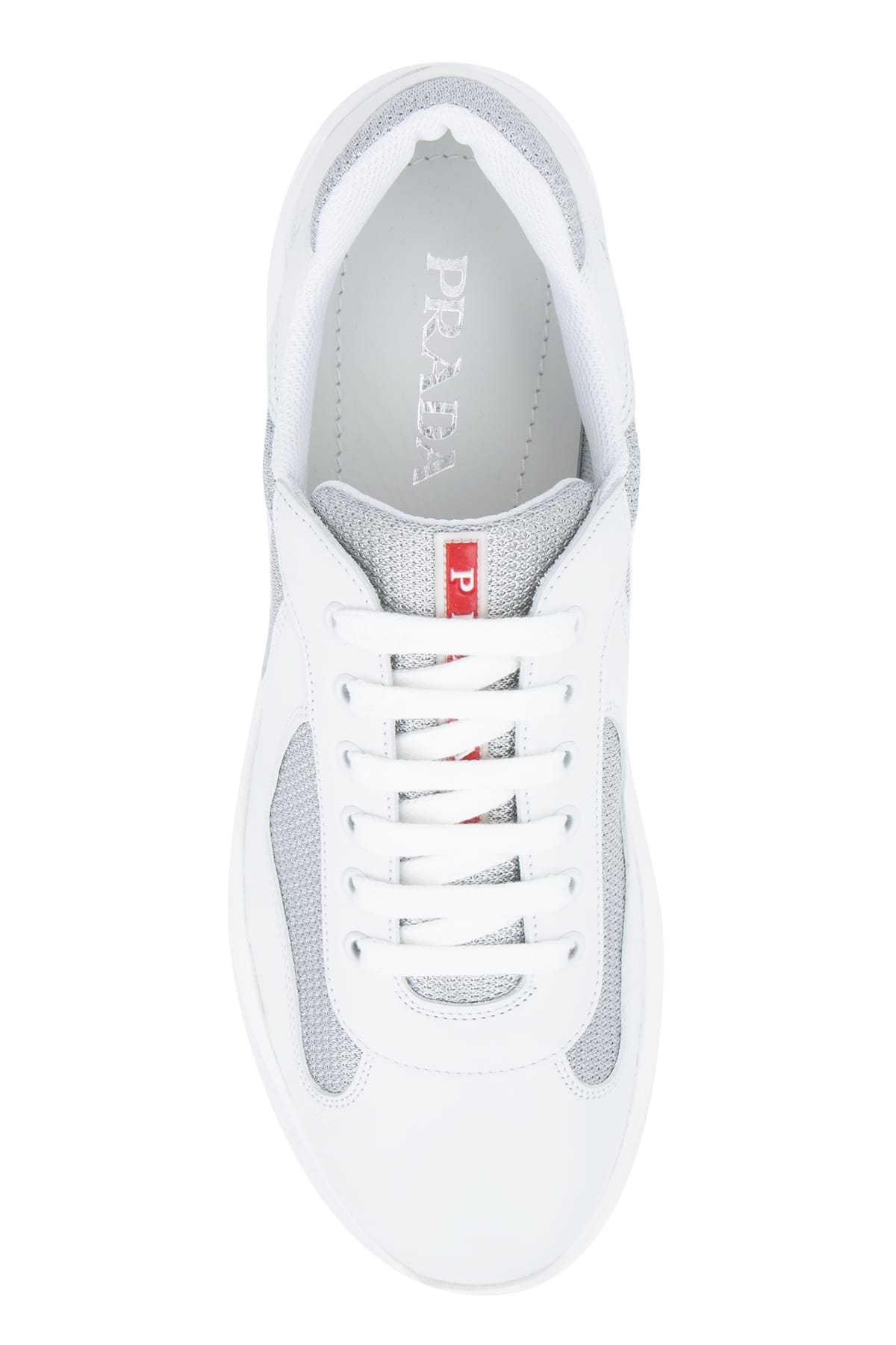 Prada Two-tone Leather And Fabric America S Cup Sneakers In White