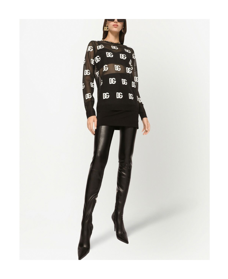 Dolce & Gabbana Logo-print Sheer Long-sleeved T-shirt In Black