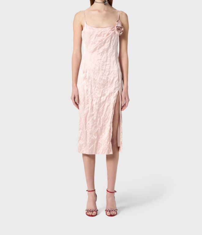 Blumarine Midikleid In Knitteroptik Mit 3d-rosen In Pink