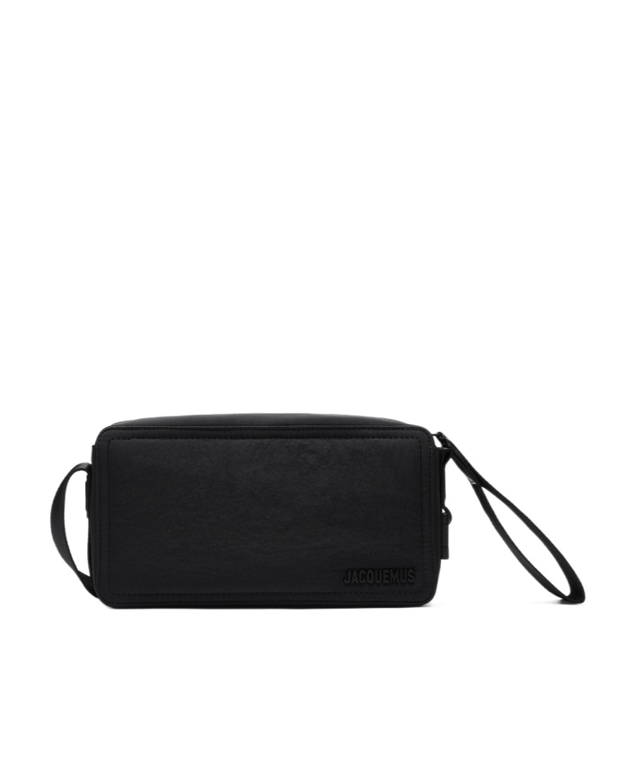 Jacquemus Le Cuerda Horizontal Black Messenger Bag With Logo Lettering Detail In Cotton Man In Black
