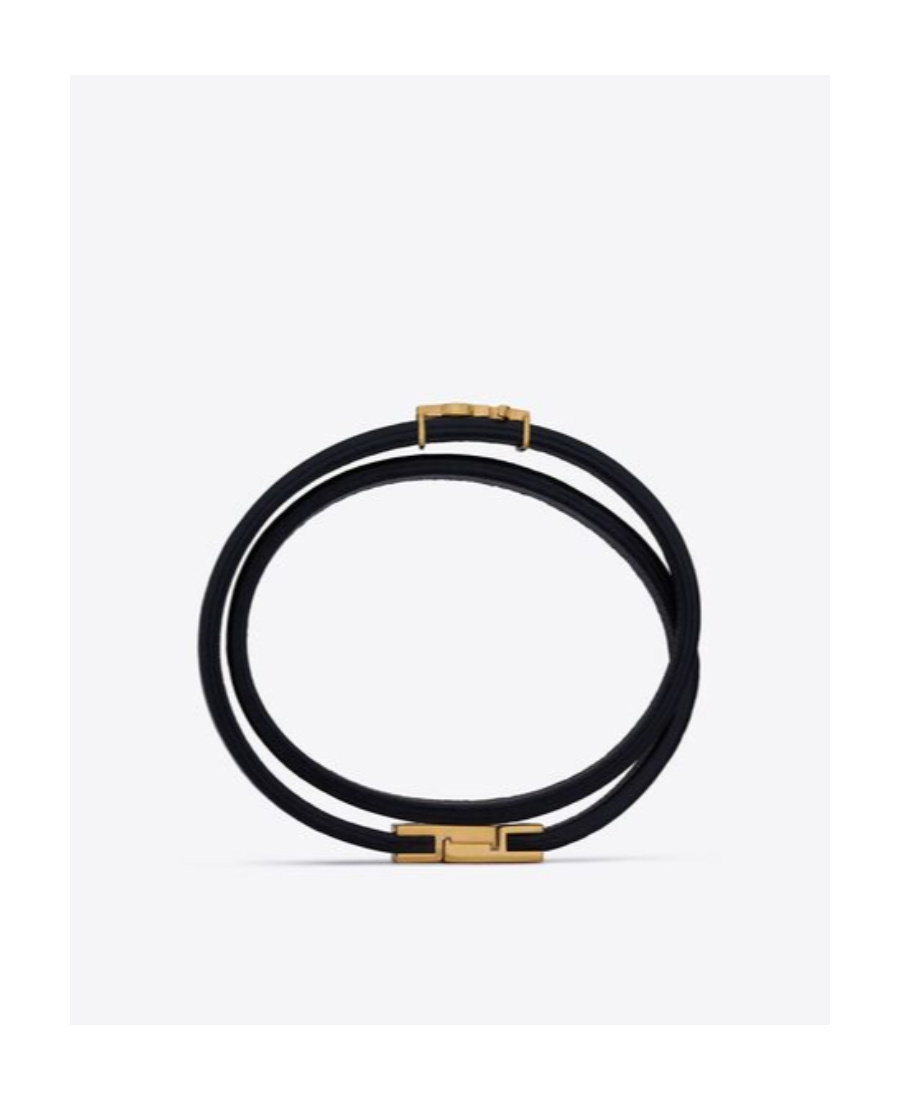 Saint Laurent "cassandre" Double-wrap Bracelet In Black