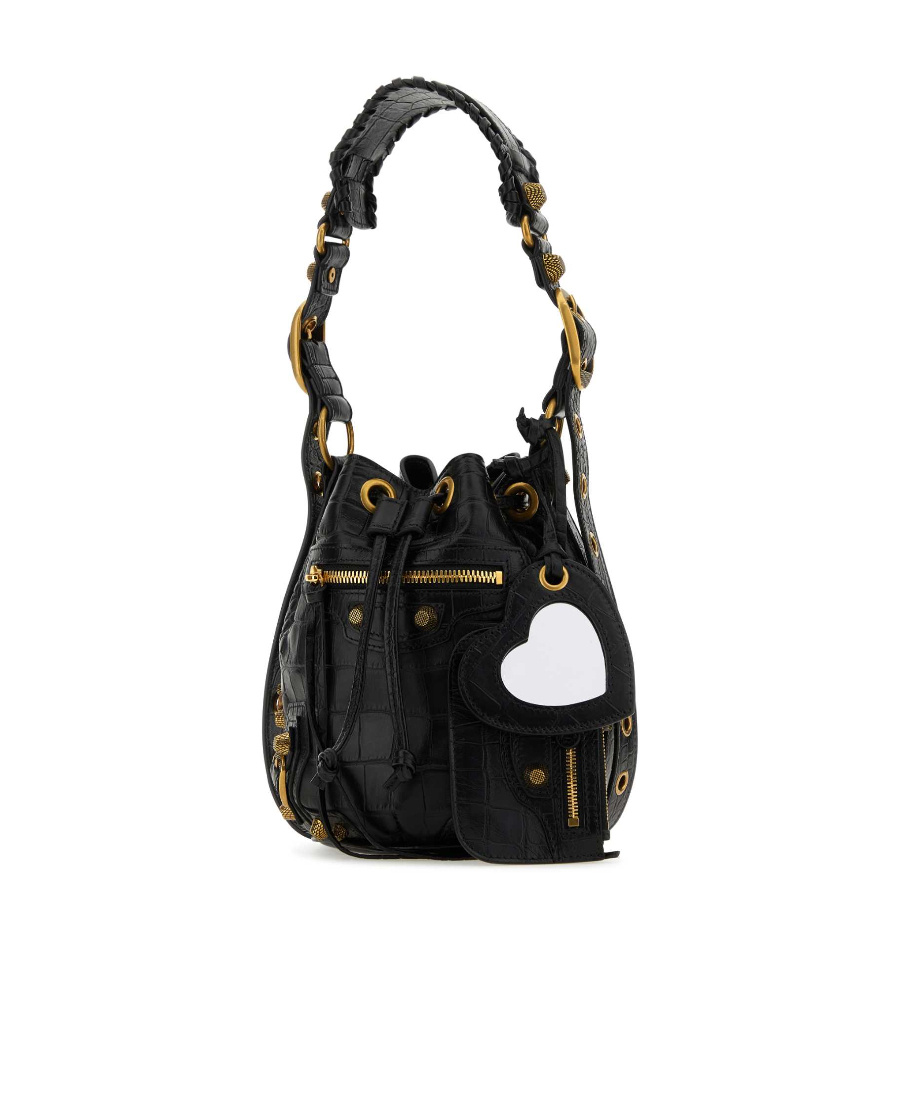 Balenciaga ‘le Cagole Xs' Strass Studded Croc-effect Leather Bucket Bag In Black