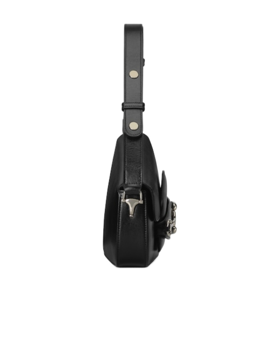 Gucci Leather Shoulder Bag With Iconic Frontal Horsebit In Black