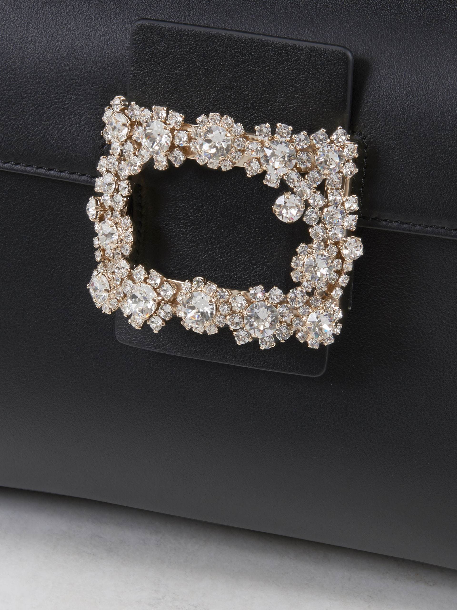 Roger Vivier Cabas Viv Flower Strass Buckle Handbag In Black