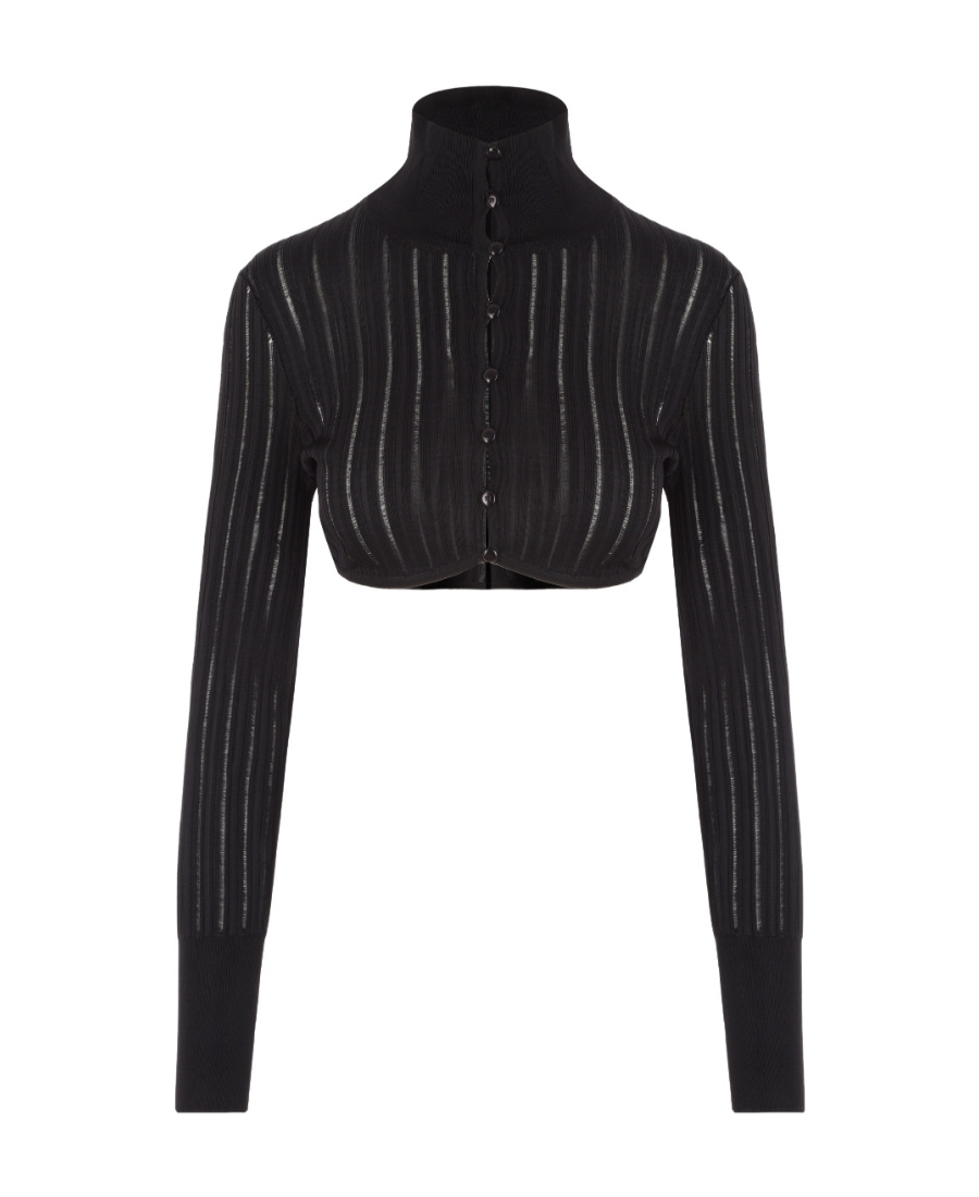 Alaïa Long Sleeved Knitted Cropped Cardigan In Black