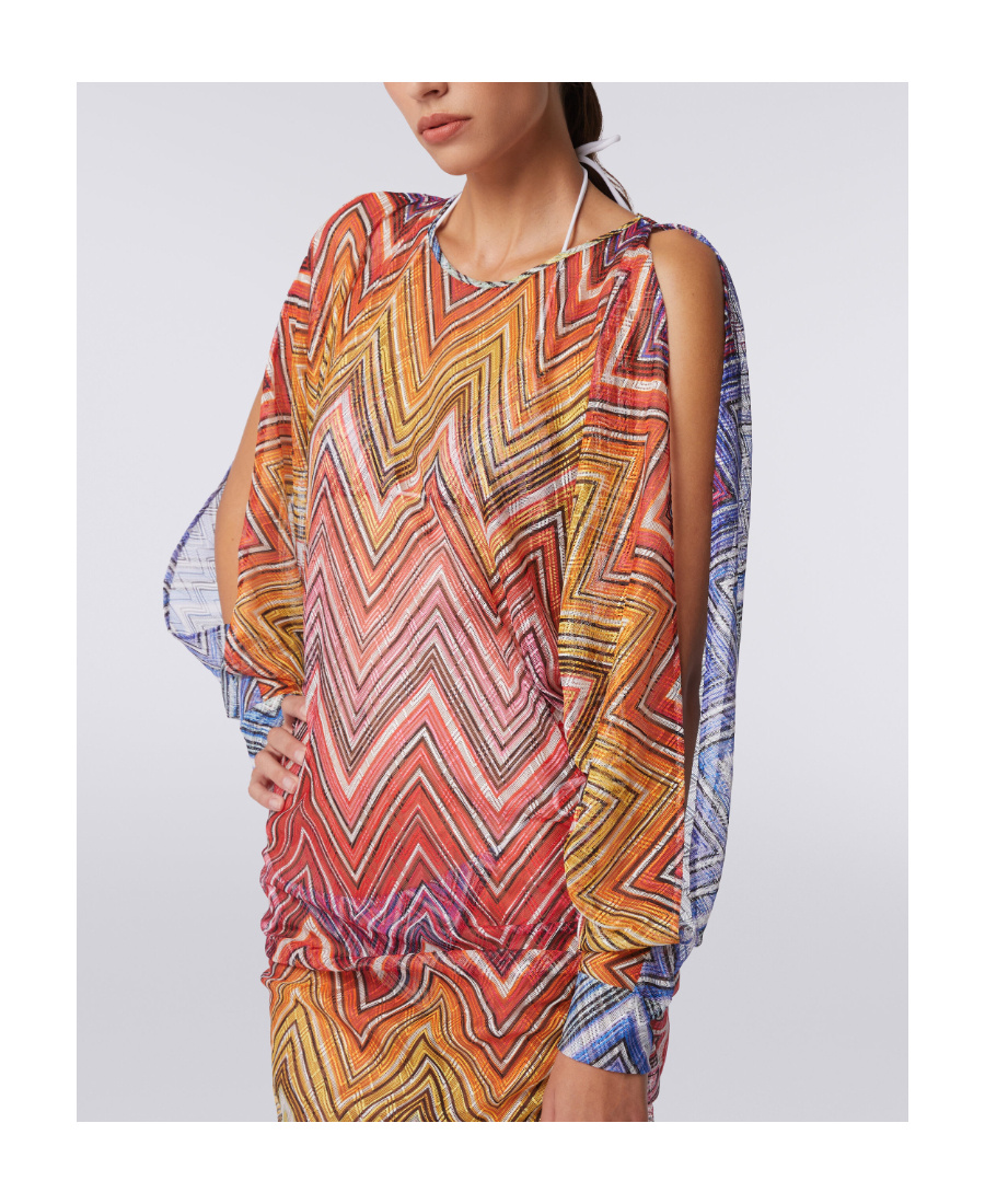 Missoni Zigzag-print Cut-out Minidress In Nude