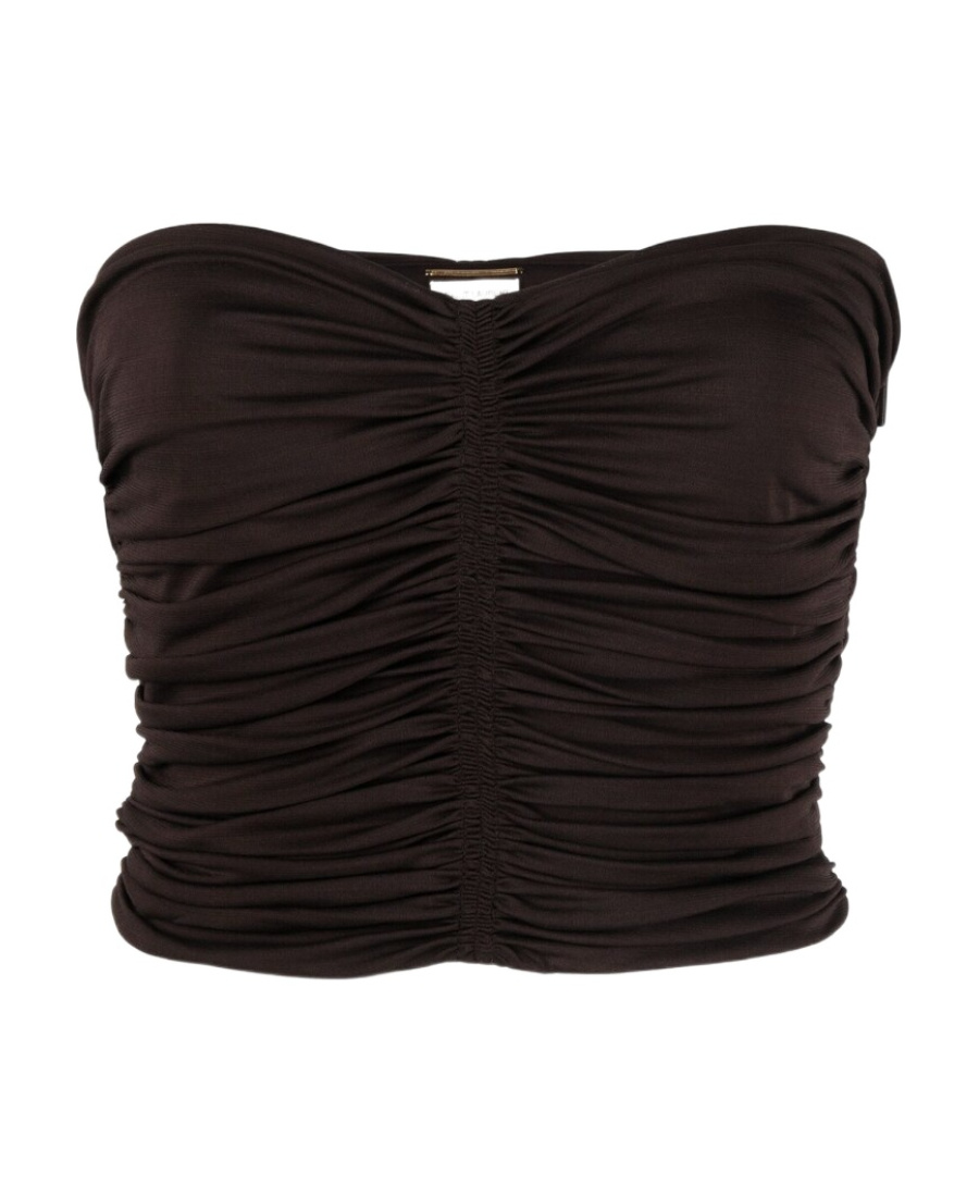 Shop Saint Laurent Ruched Strapless Top In Black