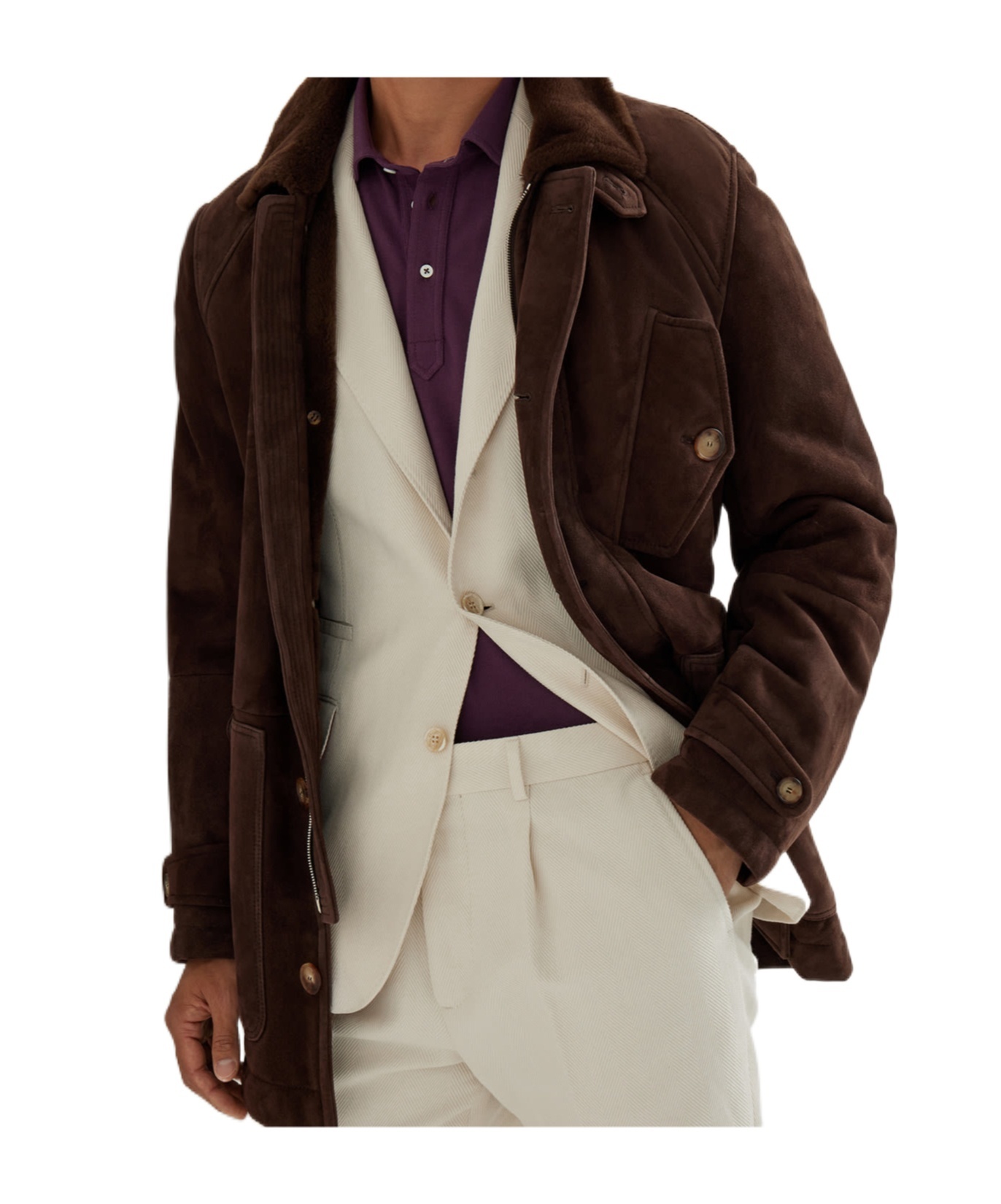Brunello Cucinelli Shearling Single-breasted Coat In Brown