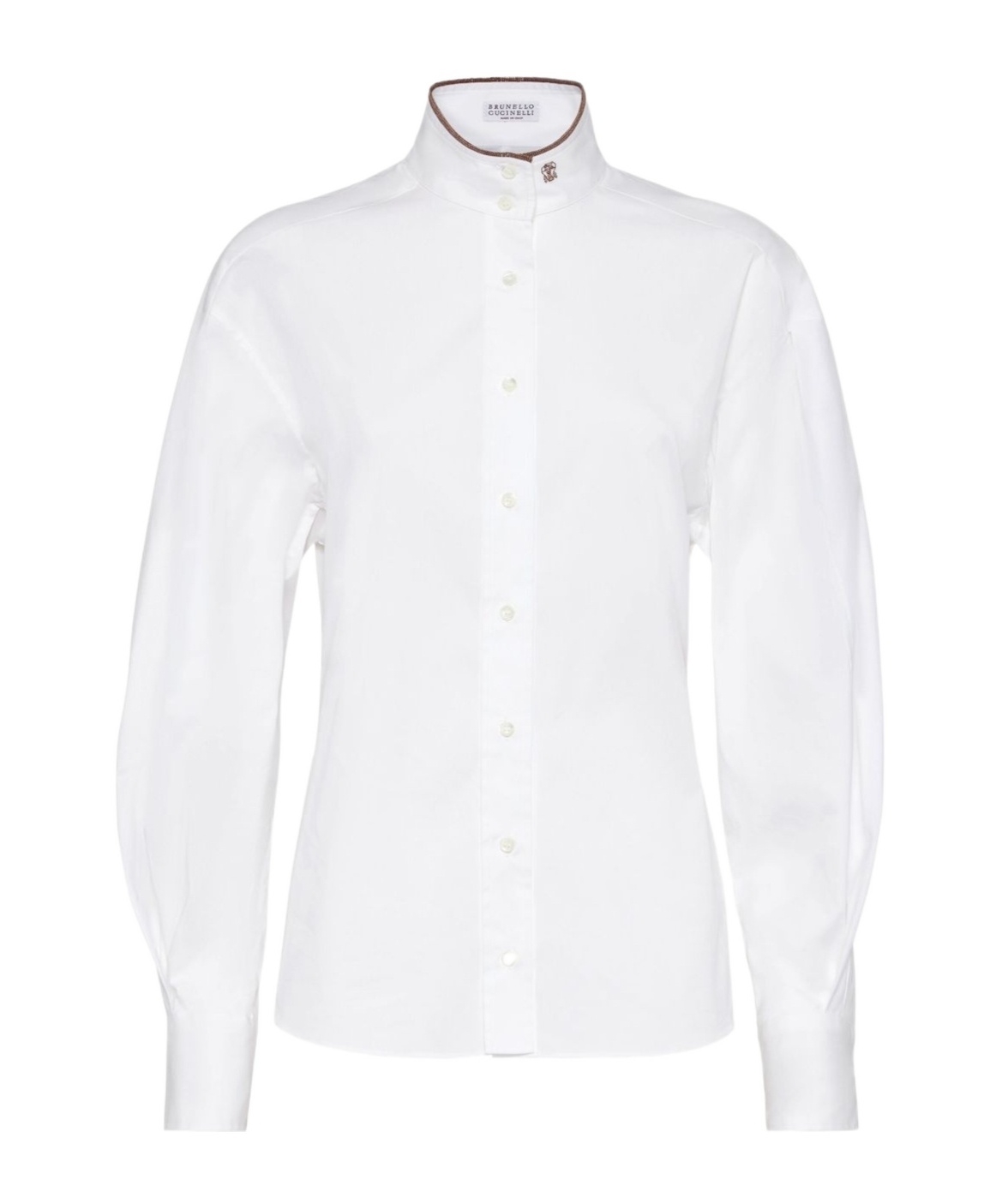 Brunello Cucinelli Stretch Cotton Poplin Shirt With Shiny Collar Detail Clothing In White