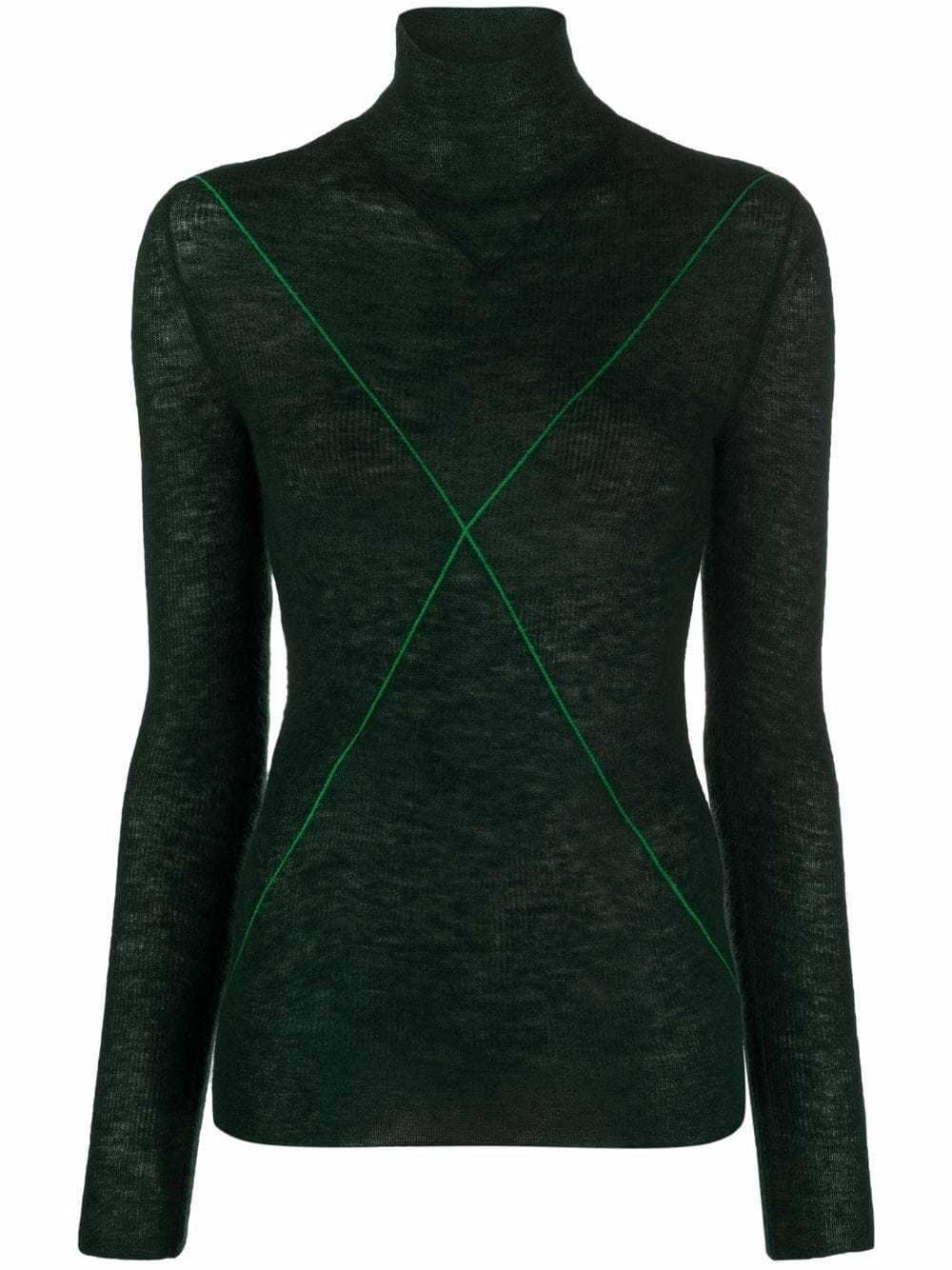 Bottega Veneta Stripe Detail Roll Neck Jumper In Green