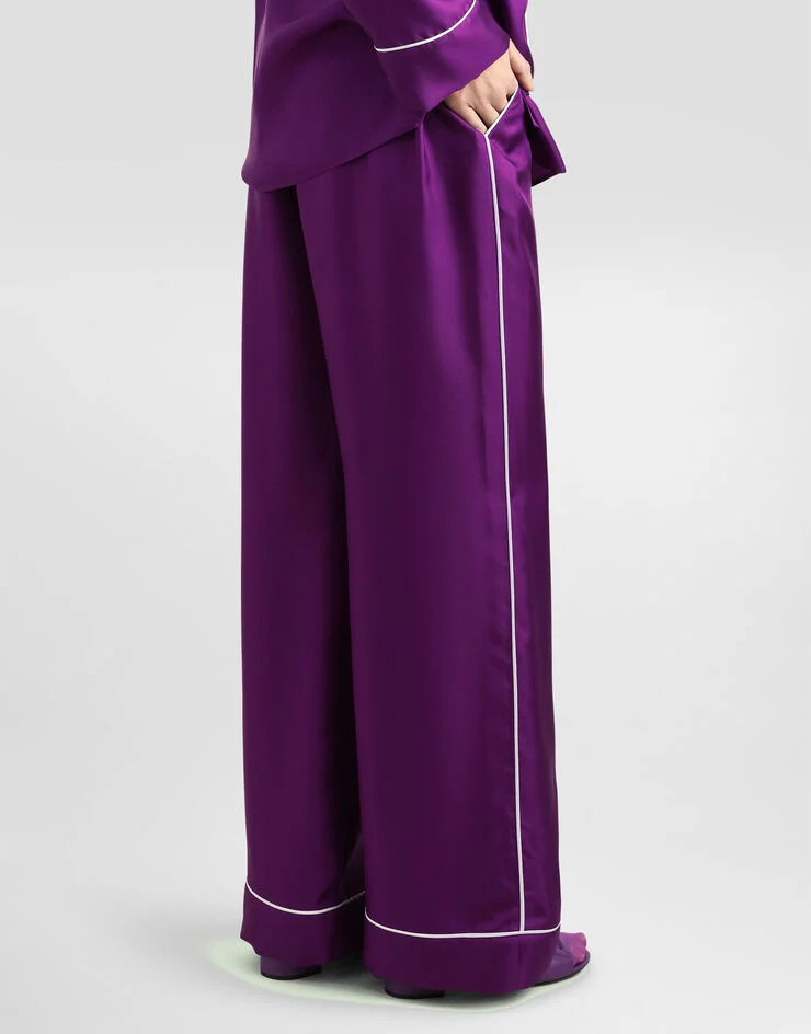 Dolce & Gabbana Silk Twill Vanity Pants In Purple