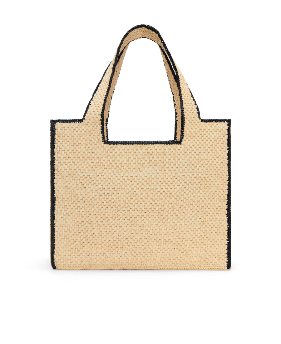 Shop Loewe Large Font Tote In Raffia In Nude