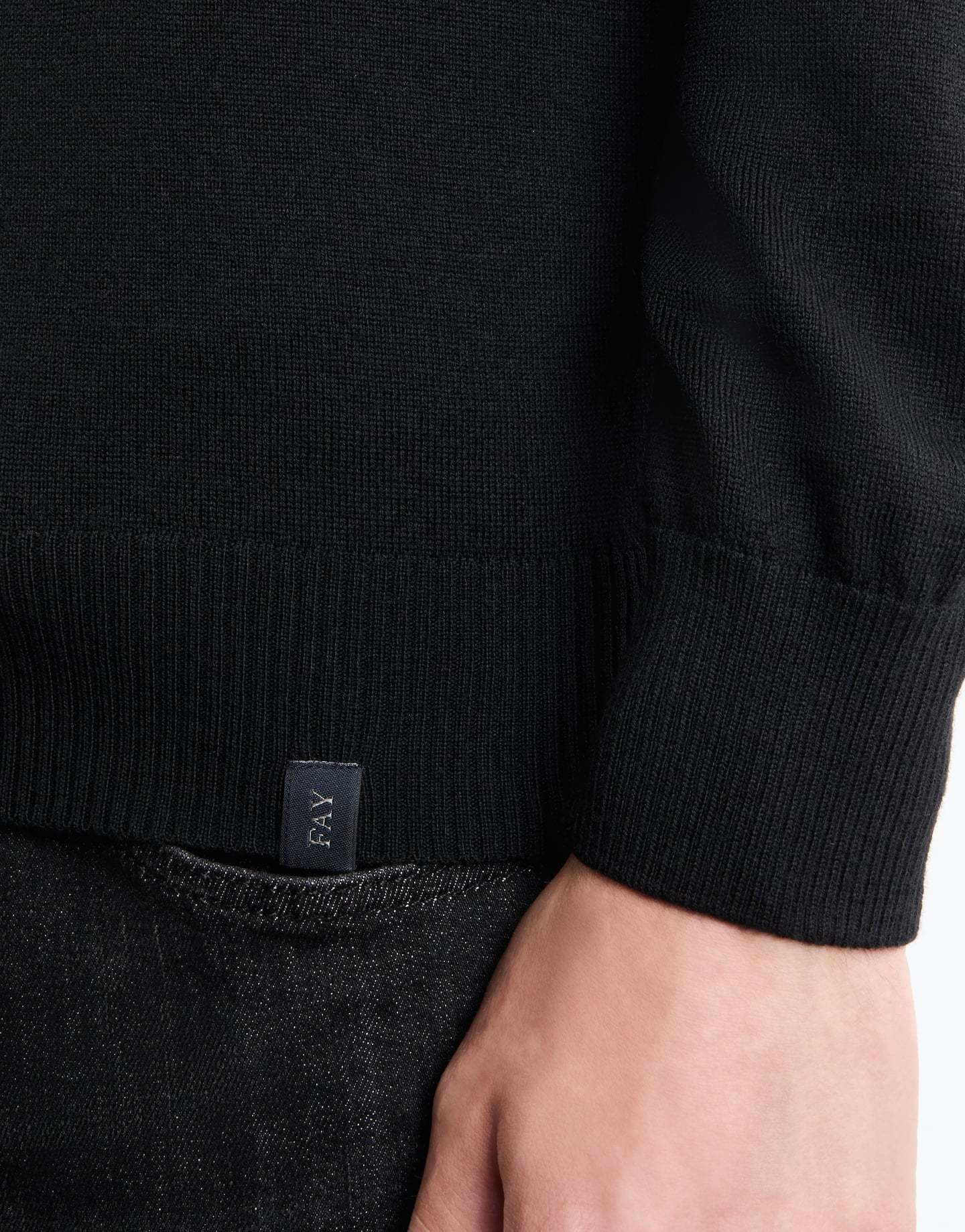 Fay Jumper In Blue Shaved Wool Knit In Black