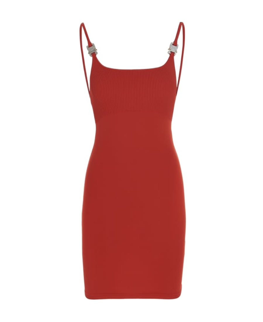 Alyx Buckle-detail Knitted Minidress In Red