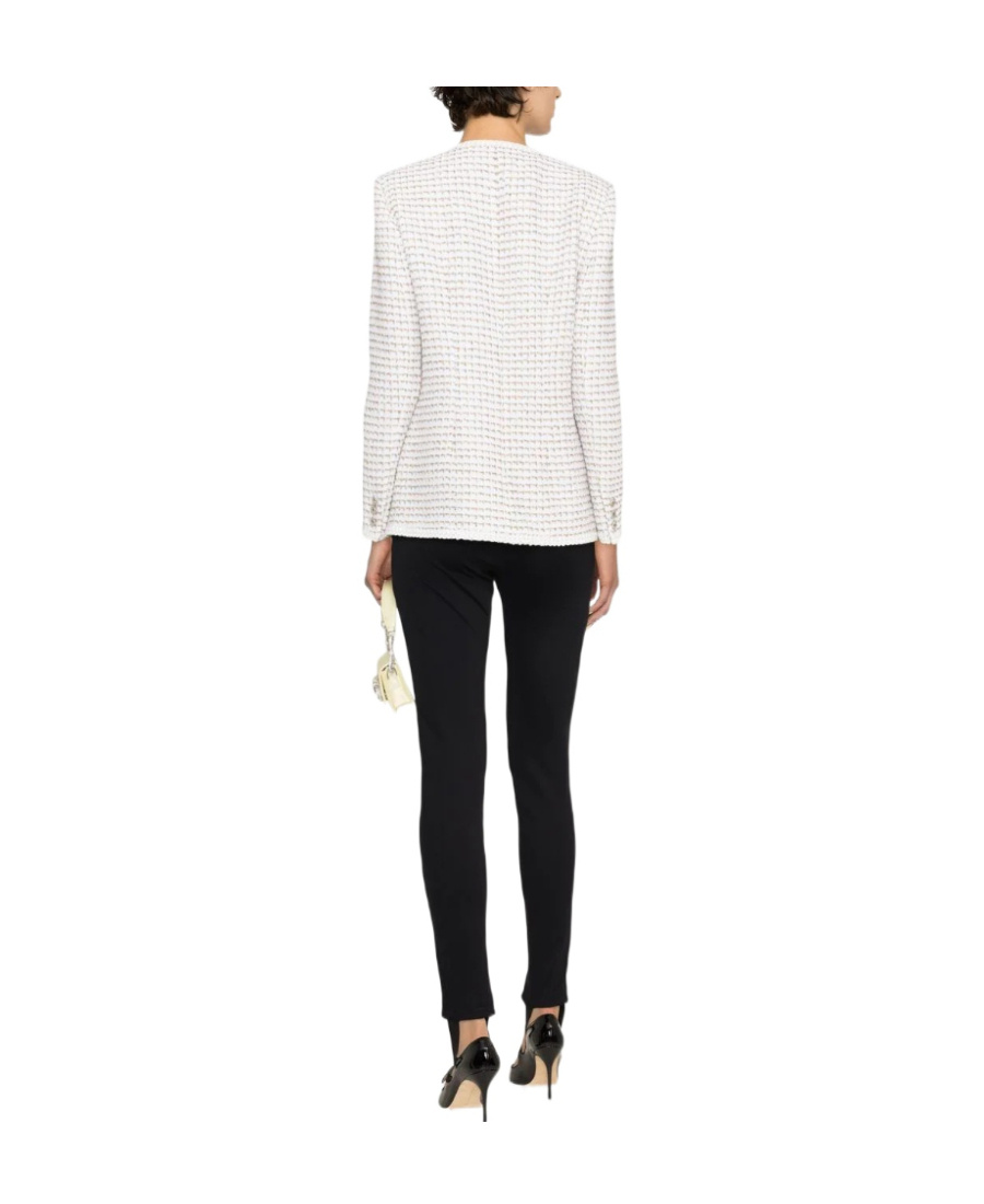 Alessandra Rich Lurex Cotton-blend Tweed Blazer In White