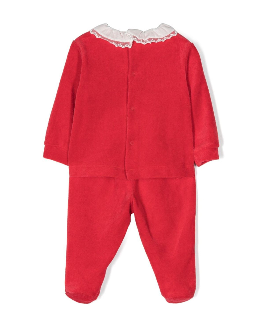 Il Gufo Ruffle-collar Velvet Trousers Set In Red