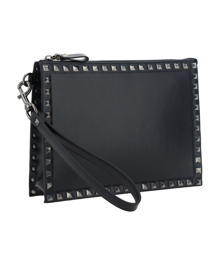 Valentino Rockstud Leather Clutch Bag In Black