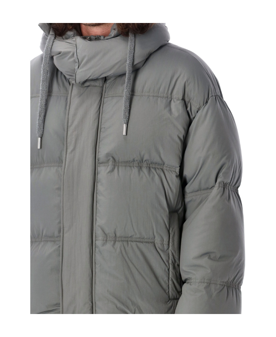 Ami Alexandre Mattiussi Long-sleeved Hooded Down Jacket In Gray