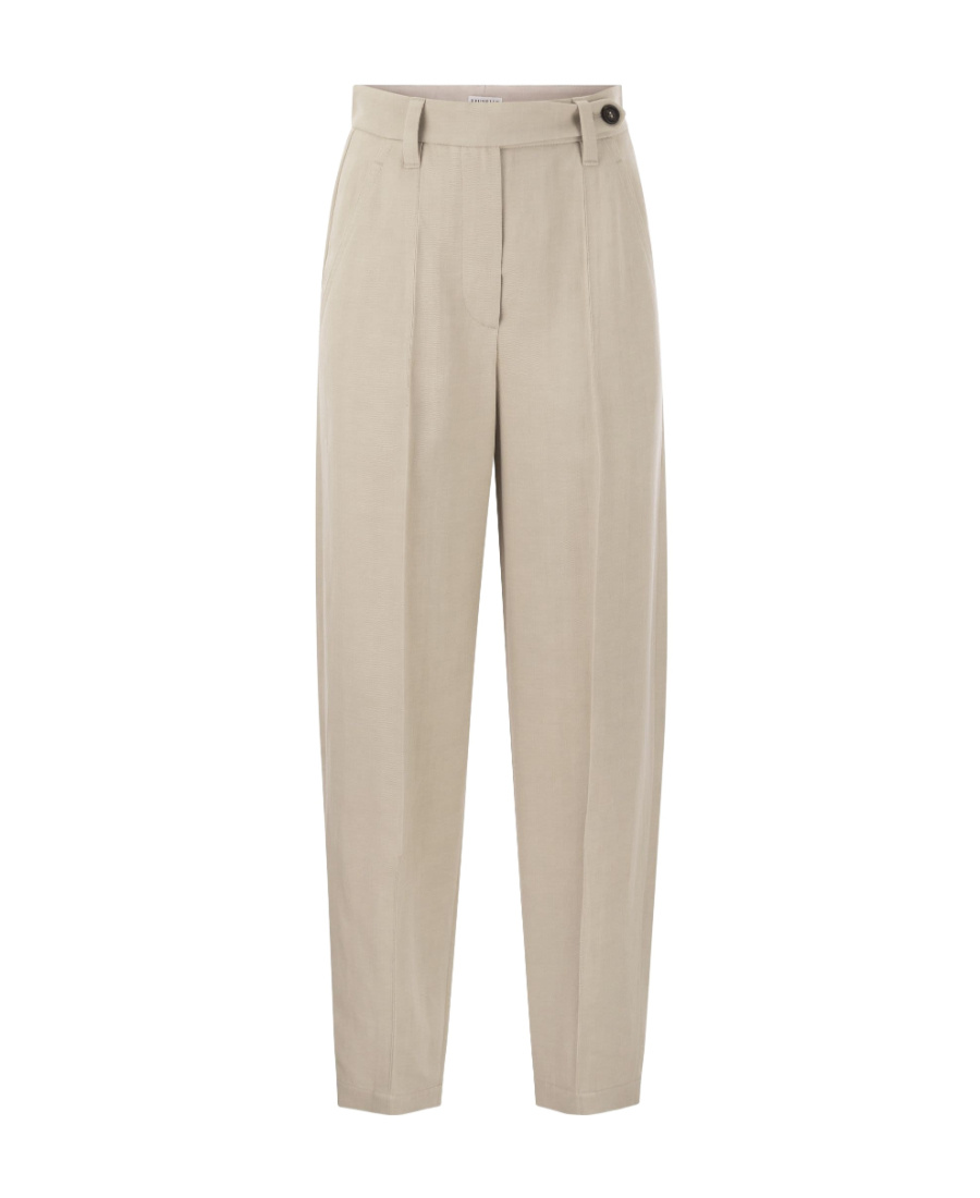 Brunello Cucinelli Women Slouchy Trousers In Sparkling Linen Canvas With Jewellery In Neutral
