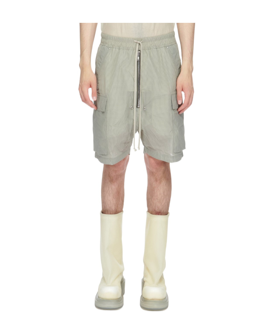 Rick Owens Check-print Drawstring Shorts In Gray