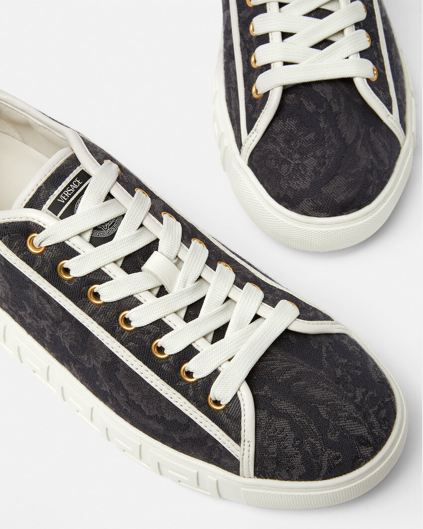 Versace Barocco Greca Jacquard Lace-up Sneakers In White