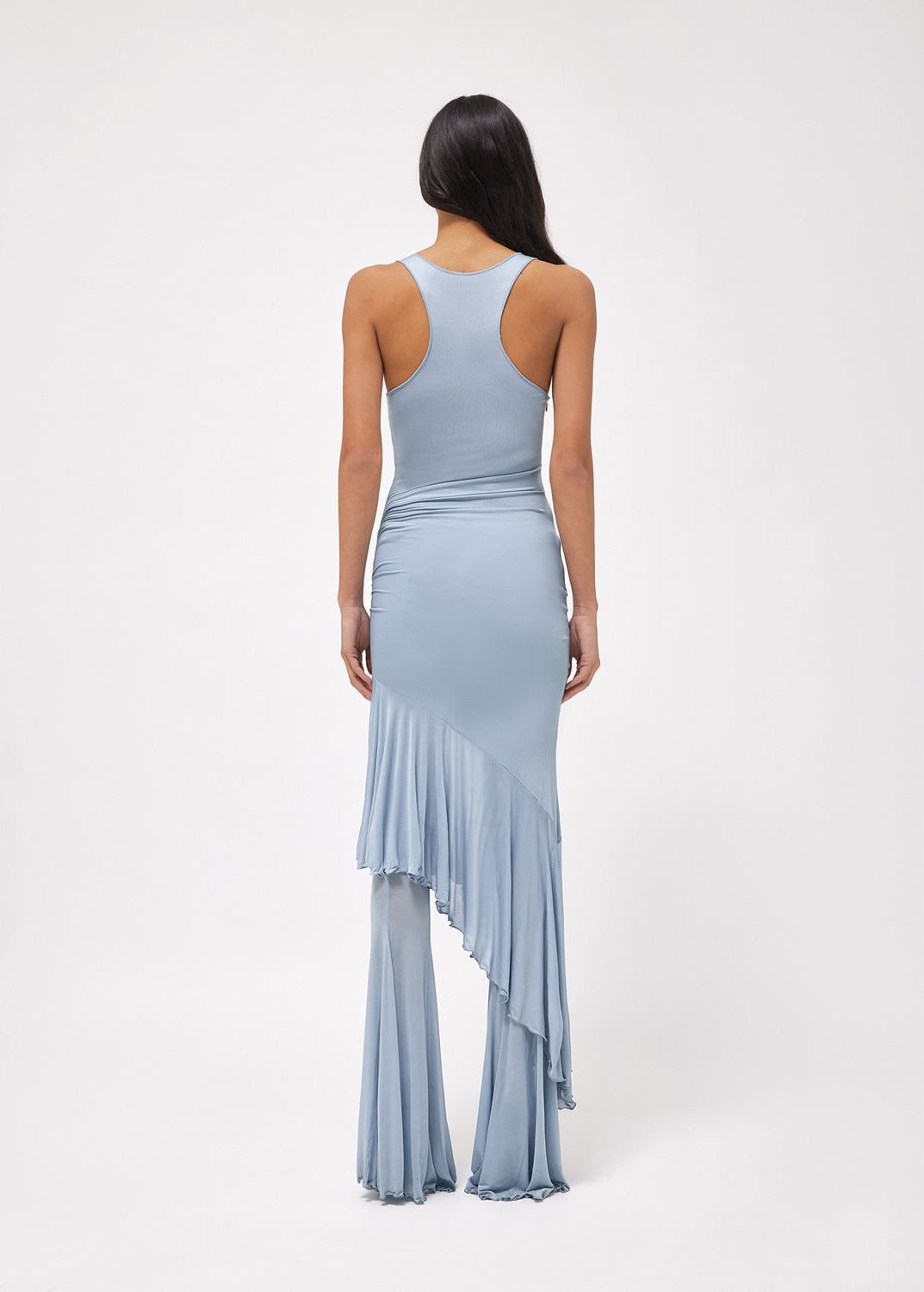 Blumarine Ruched Asymmetric Midi Dress In Gray