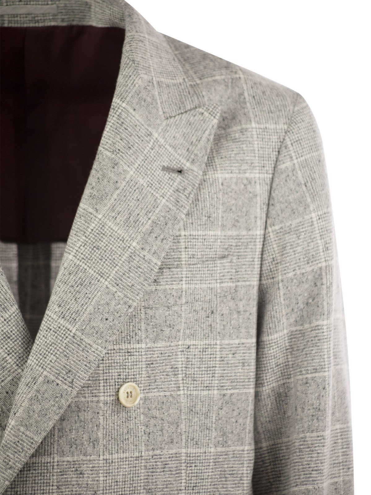 Brunello Cucinelli Prince Of Wales Checked Silk-blend Blazer In Gray