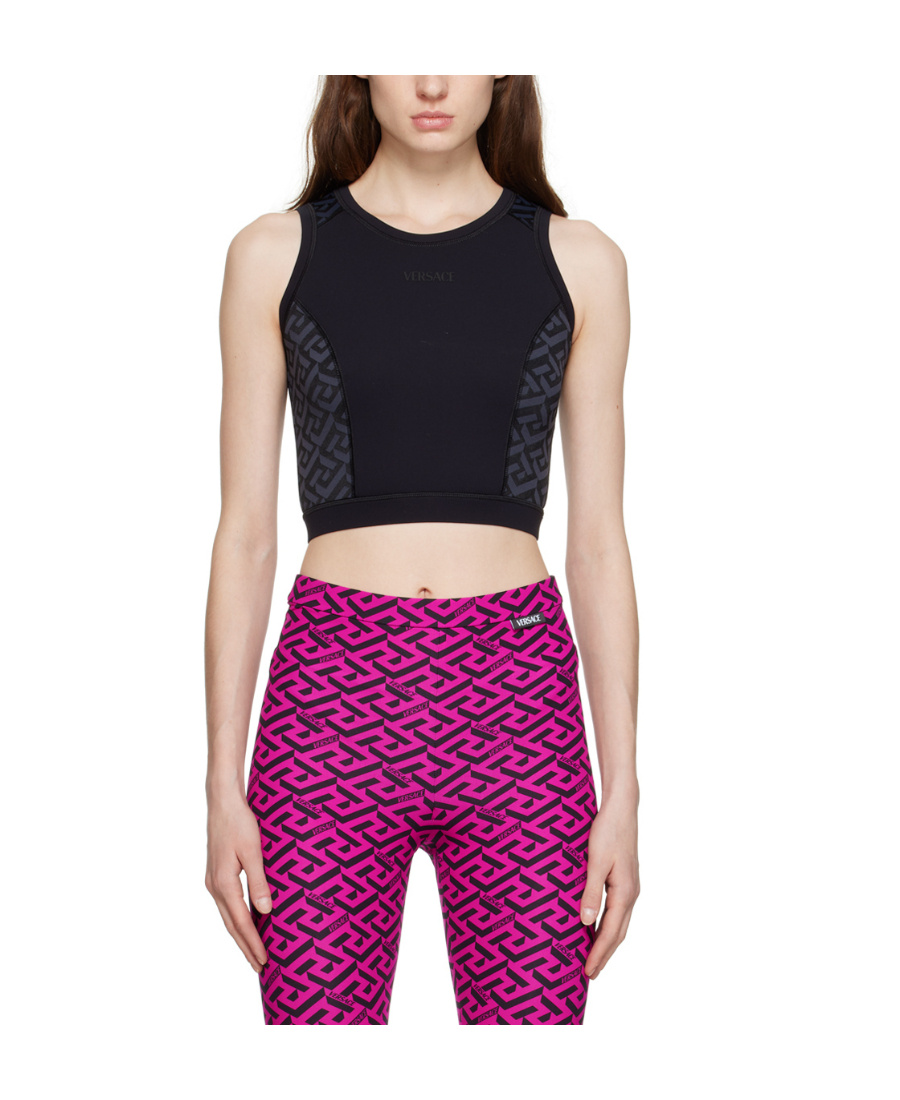 Versace Black Greca Print Vest Top In Black
