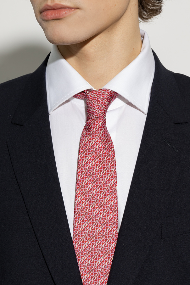 Ferragamo Gancini Print Silk Tie In Red