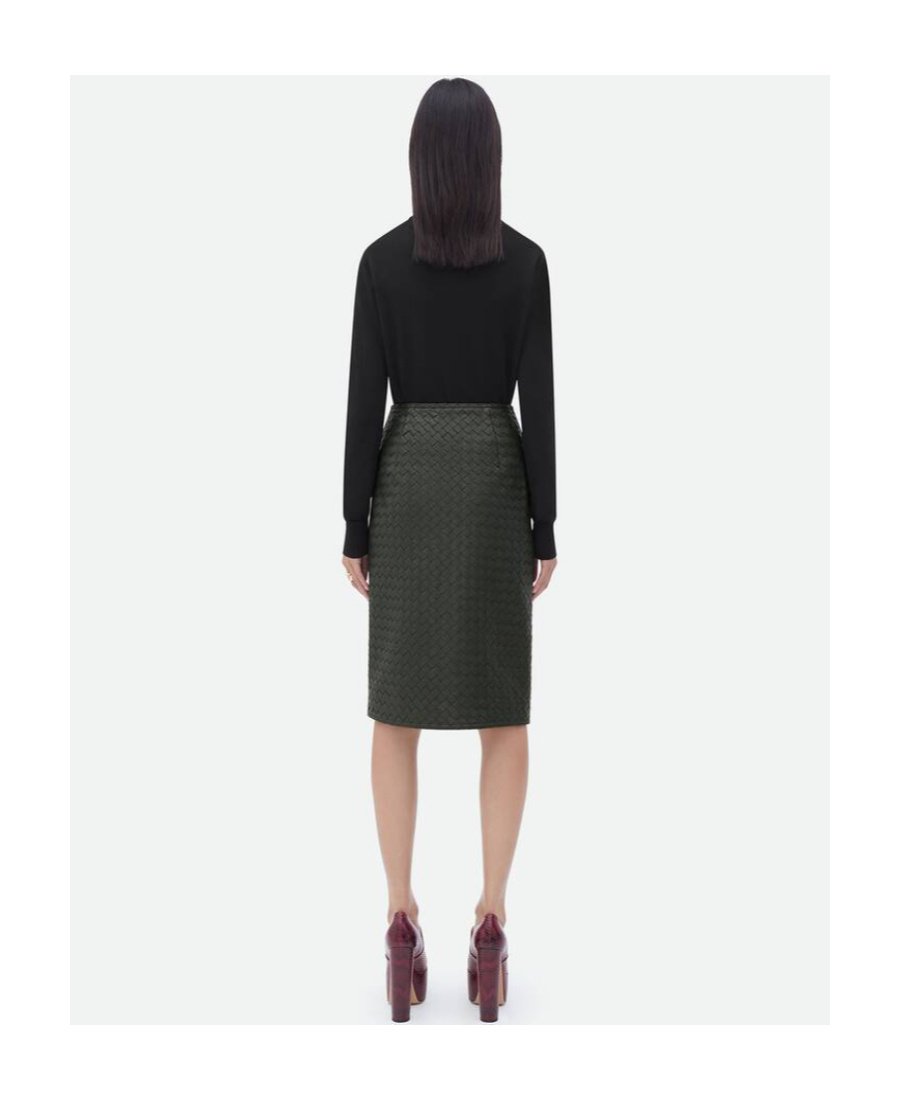 Bottega Veneta Intrecciato Leather High-waisted Skirt In Black
