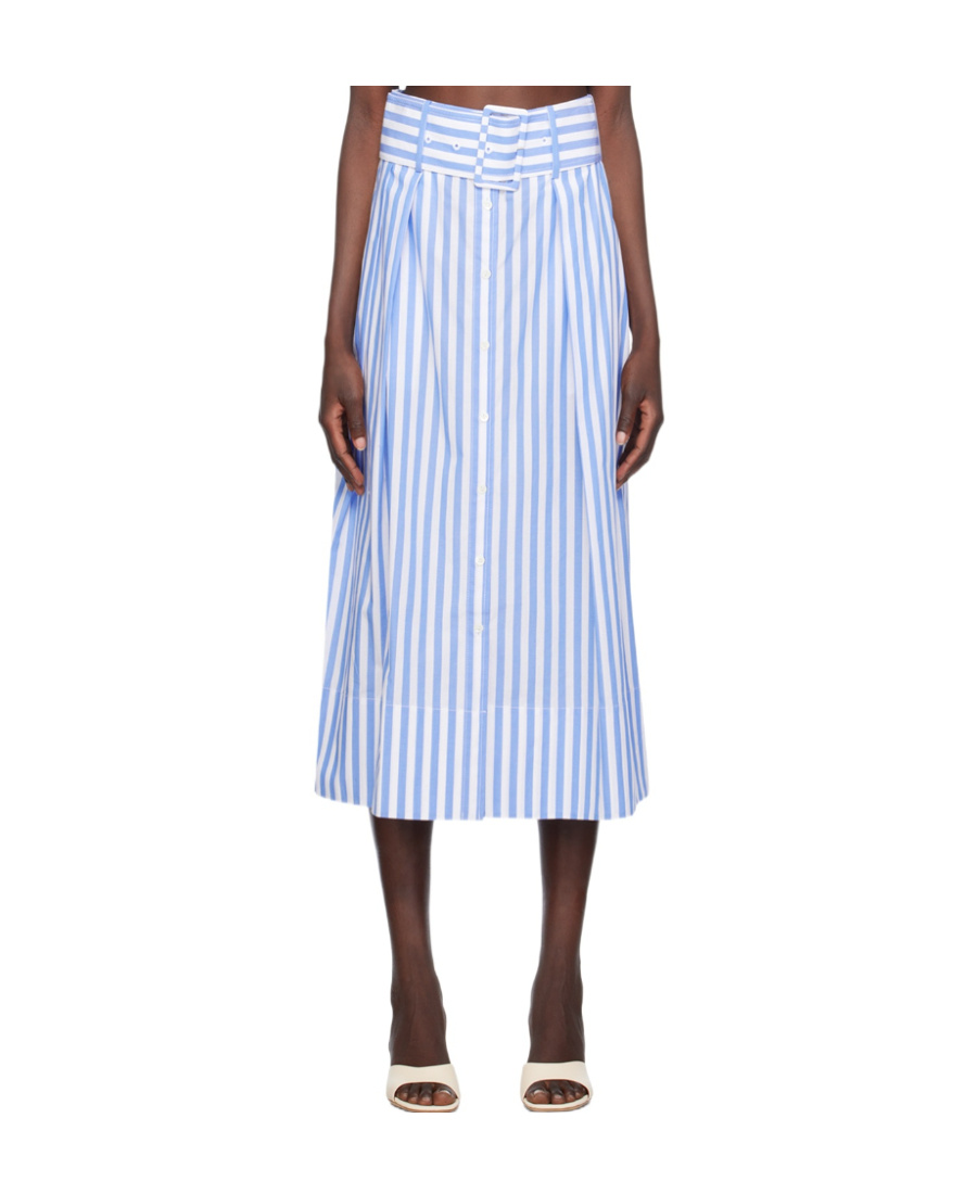 STAUD KINGSLEY STRIPED COTTON MIDI SKIRT