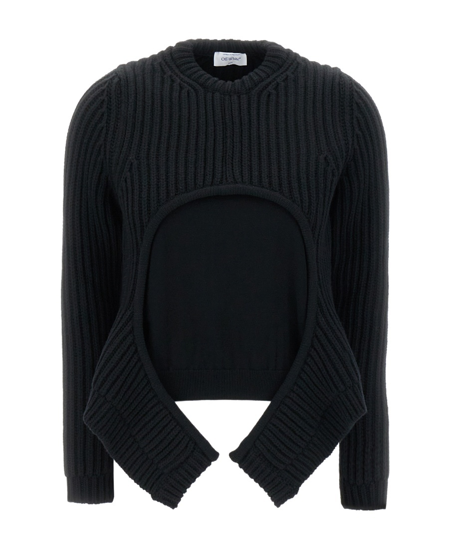 Off-white Layered Ribbed-knit Jumper In Black