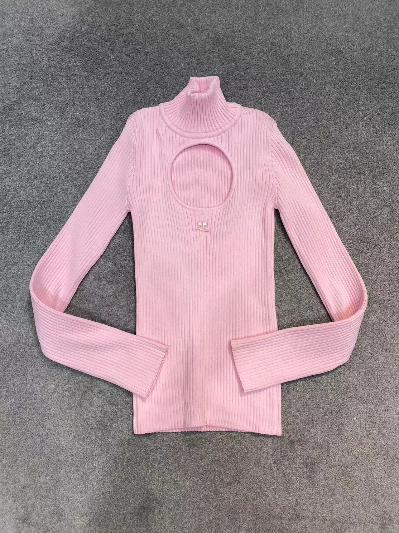 Shop Courrèges Rib Hollowed-out Sweater In Pink