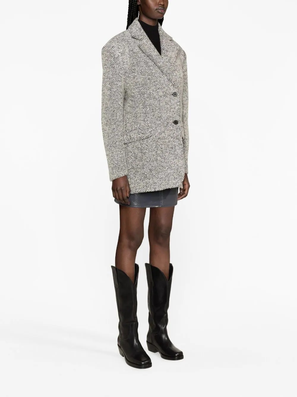 Remain Birger Christensen Herringbone Blended Short Coat In Gray