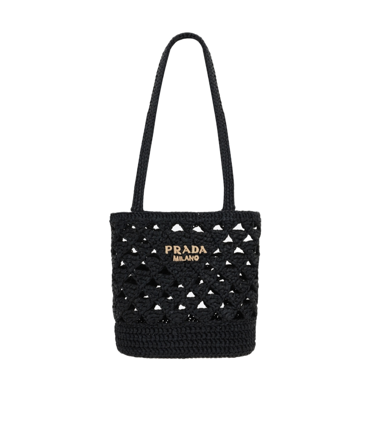 Prada Logo Crochet Tote Bag In Black
