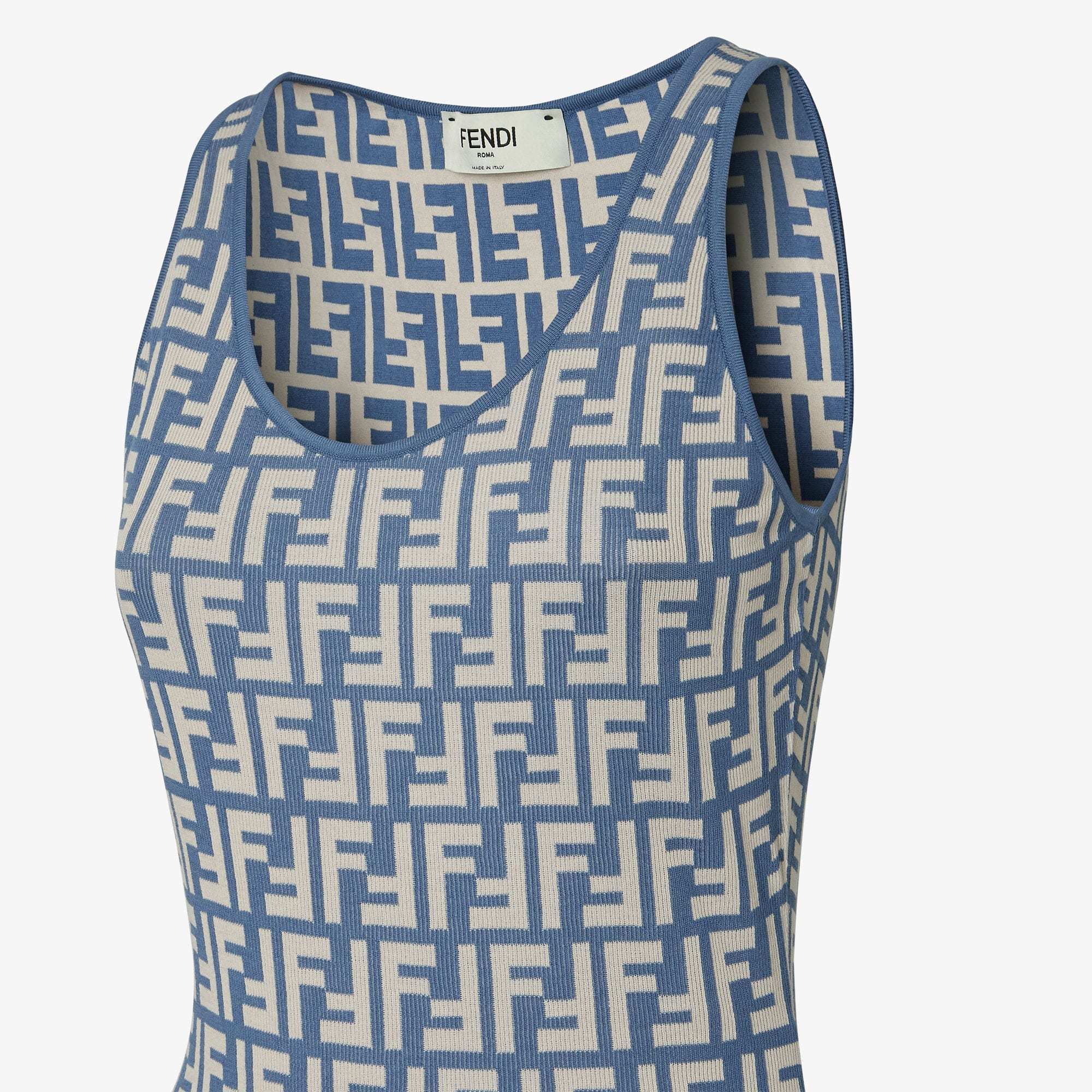 Fendi Blue Ff Jacquard Knit Midi Dress In Blue