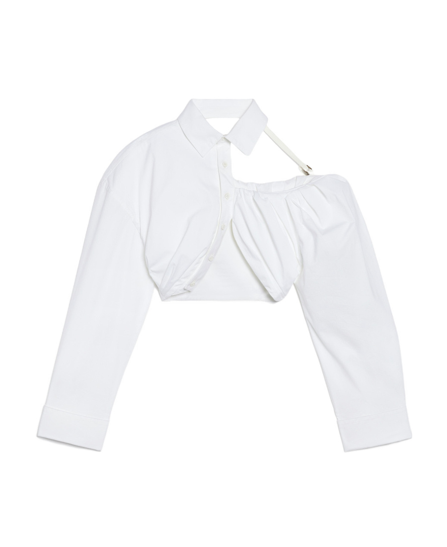 Jacquemus La Galliga Asymmetric Cropped Shirt In White