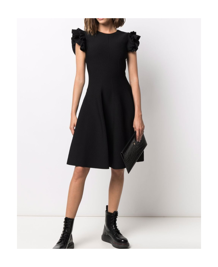 Alexander Mcqueen Ruffled Sleeve Mini Dress In Black