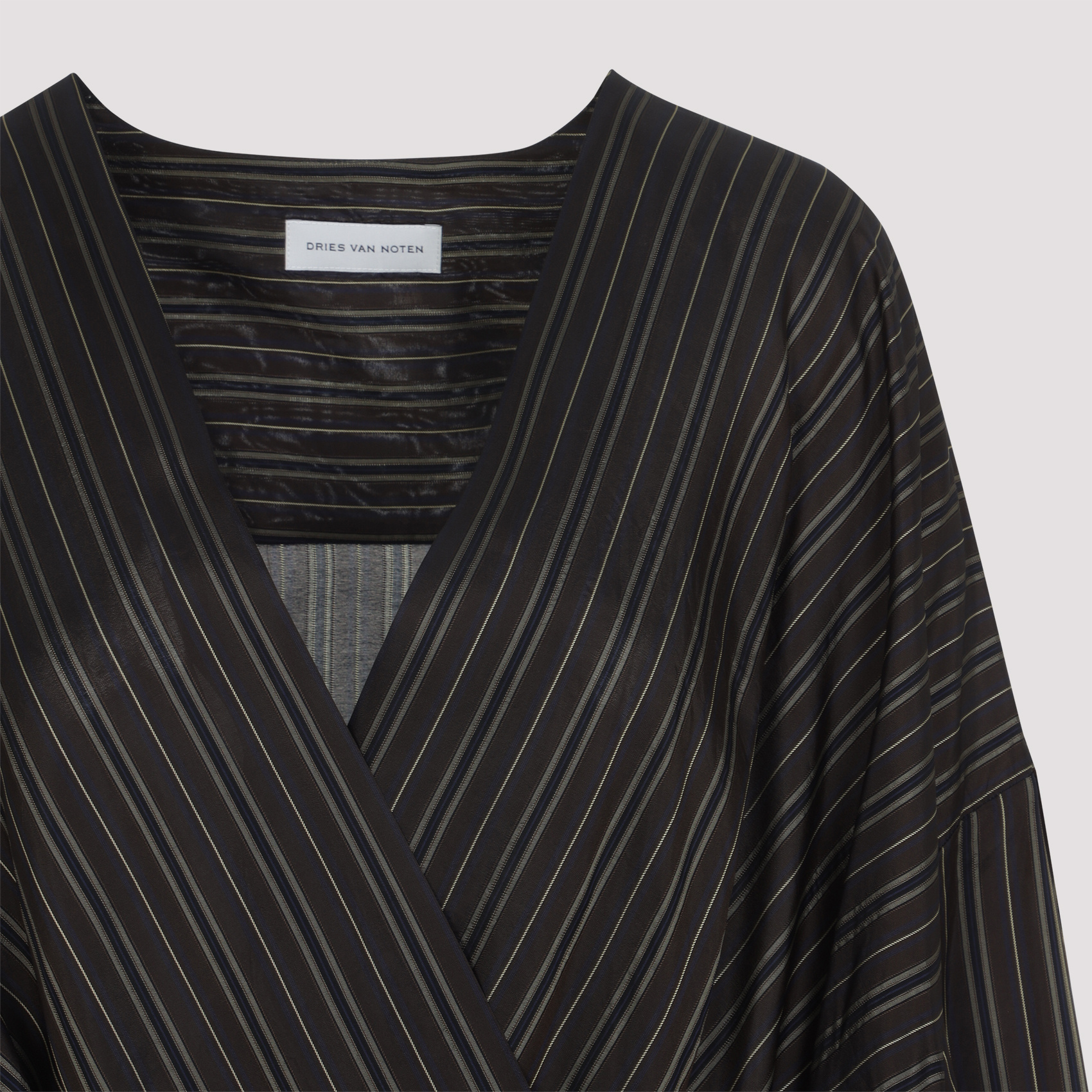 Dries Van Noten V-neck Striped Draped Long Sleeves Blouse In Black