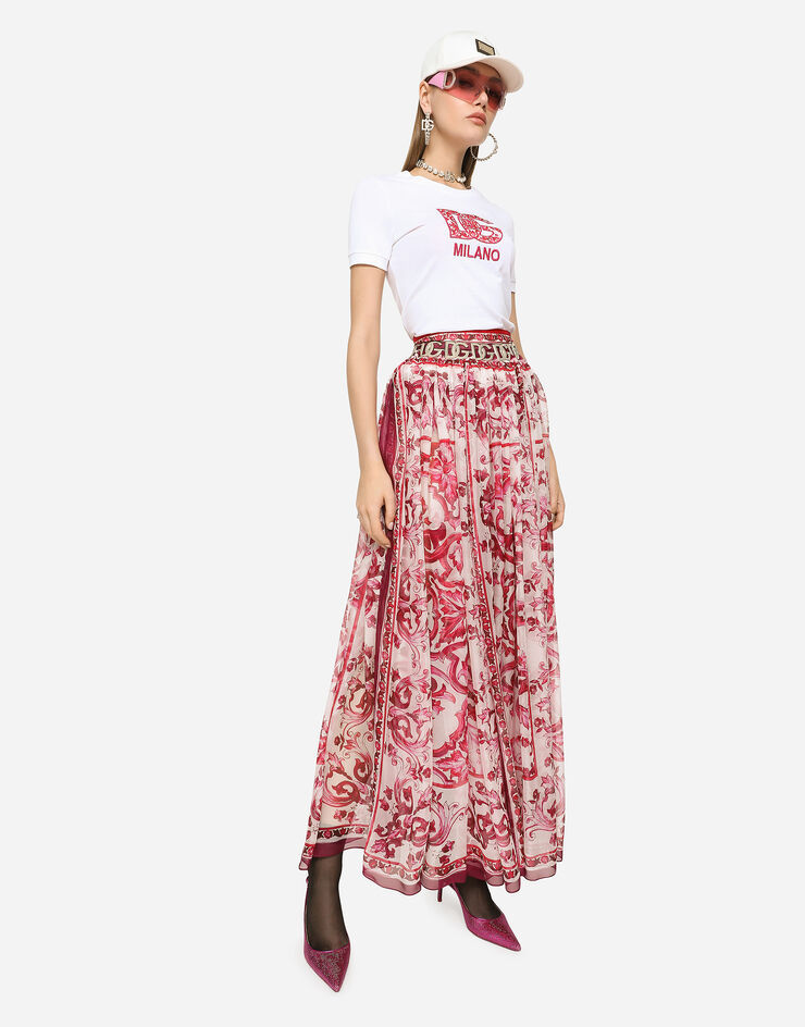 Dolce & Gabbana Majolica-print Silk Floor-length Skirt In Pink