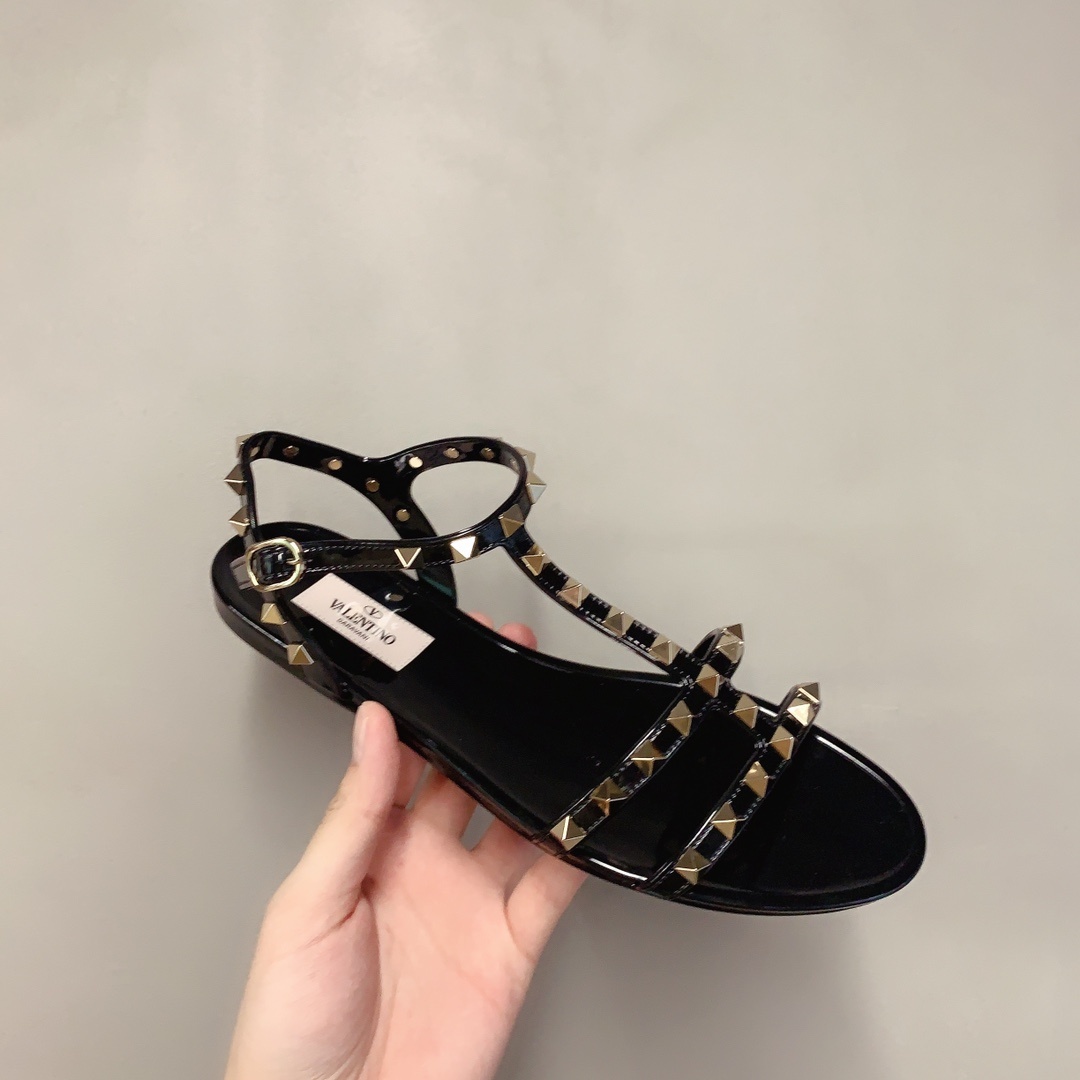 Valentino Rockstud Caged Rubber Sandal In Black