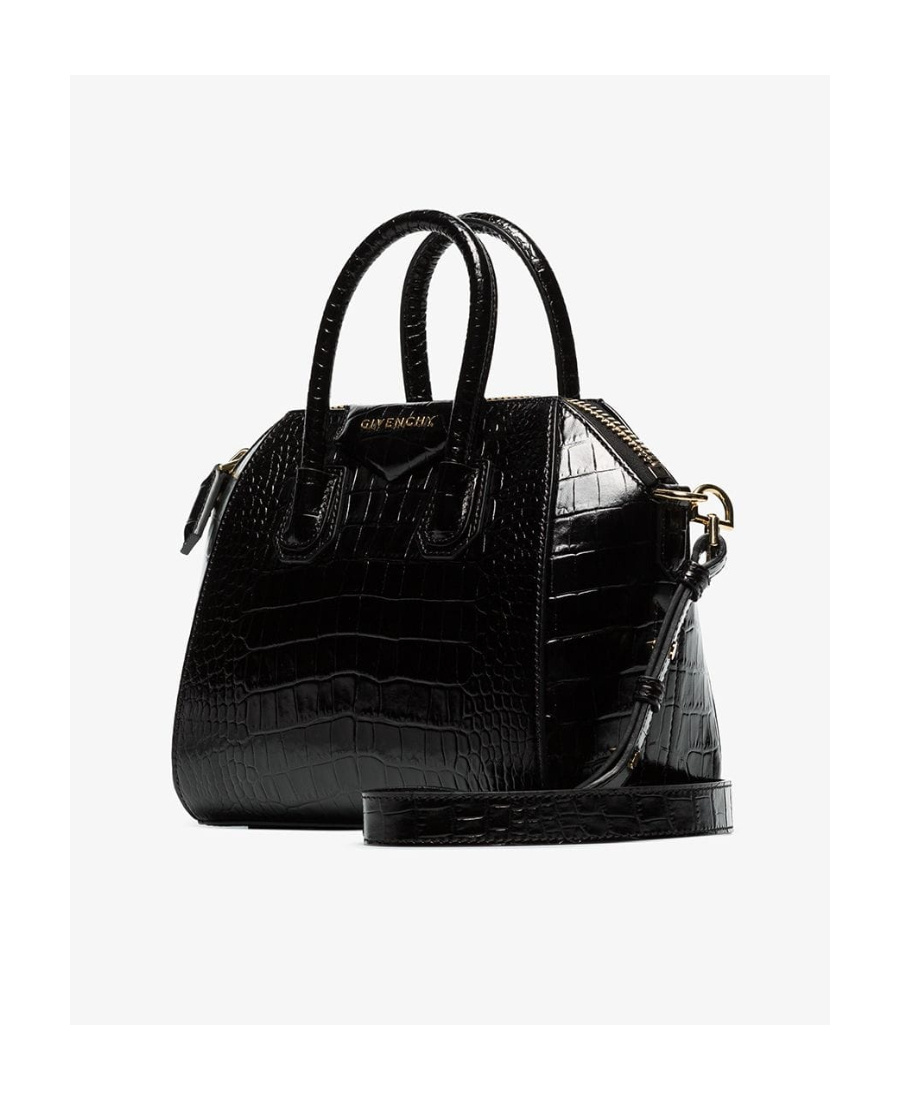 Shop Givenchy Mini Antigona Bag In Crocodile Effect Leather In Black