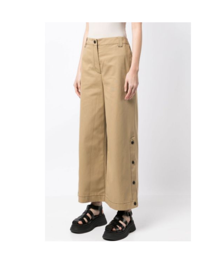 Shop Msgm High-waisted Buttoned Cropped Trousers In Nude