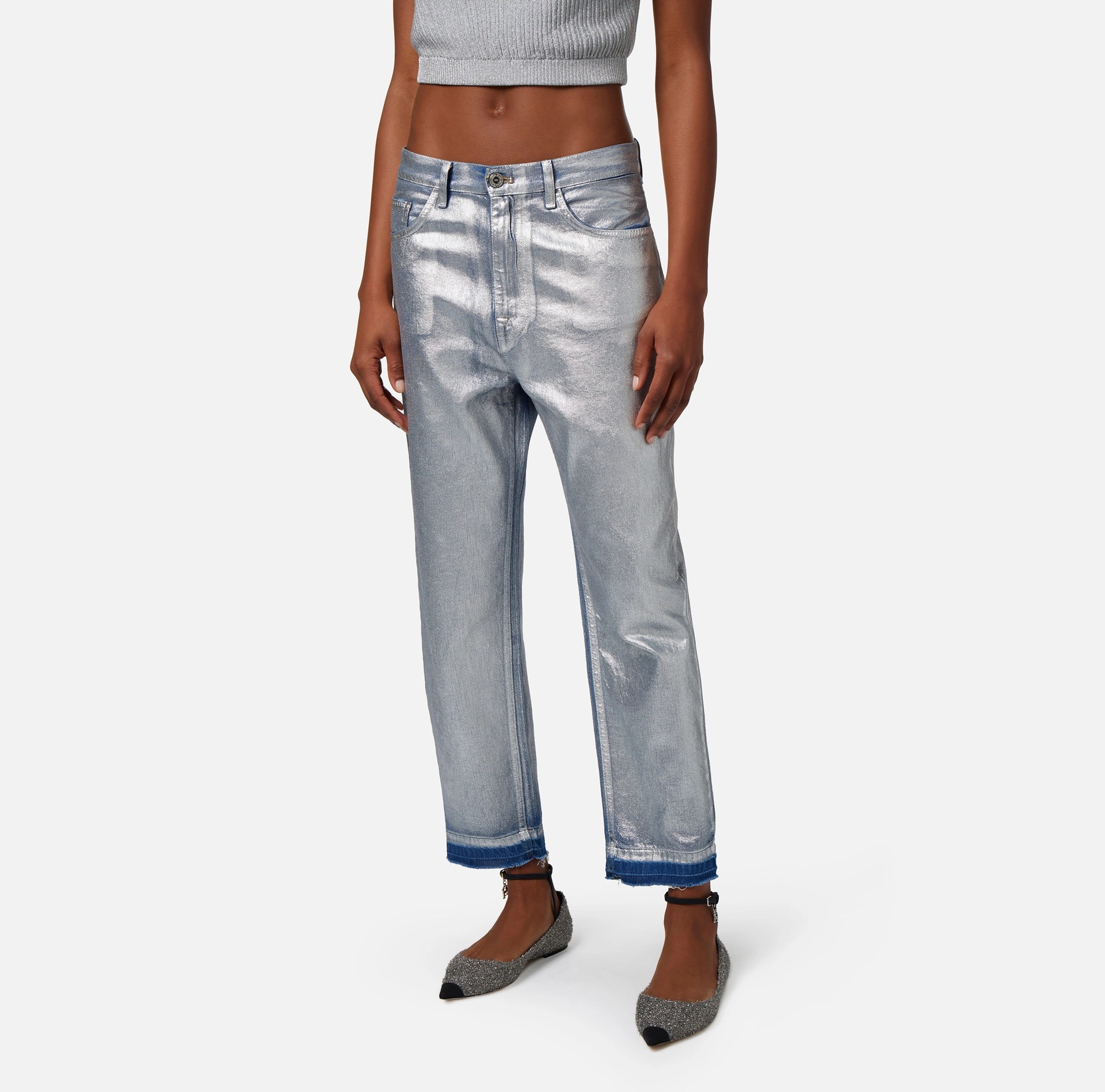 Elisabetta Franchi Laminated Mid-rise Boyfriend Jeans In Gray