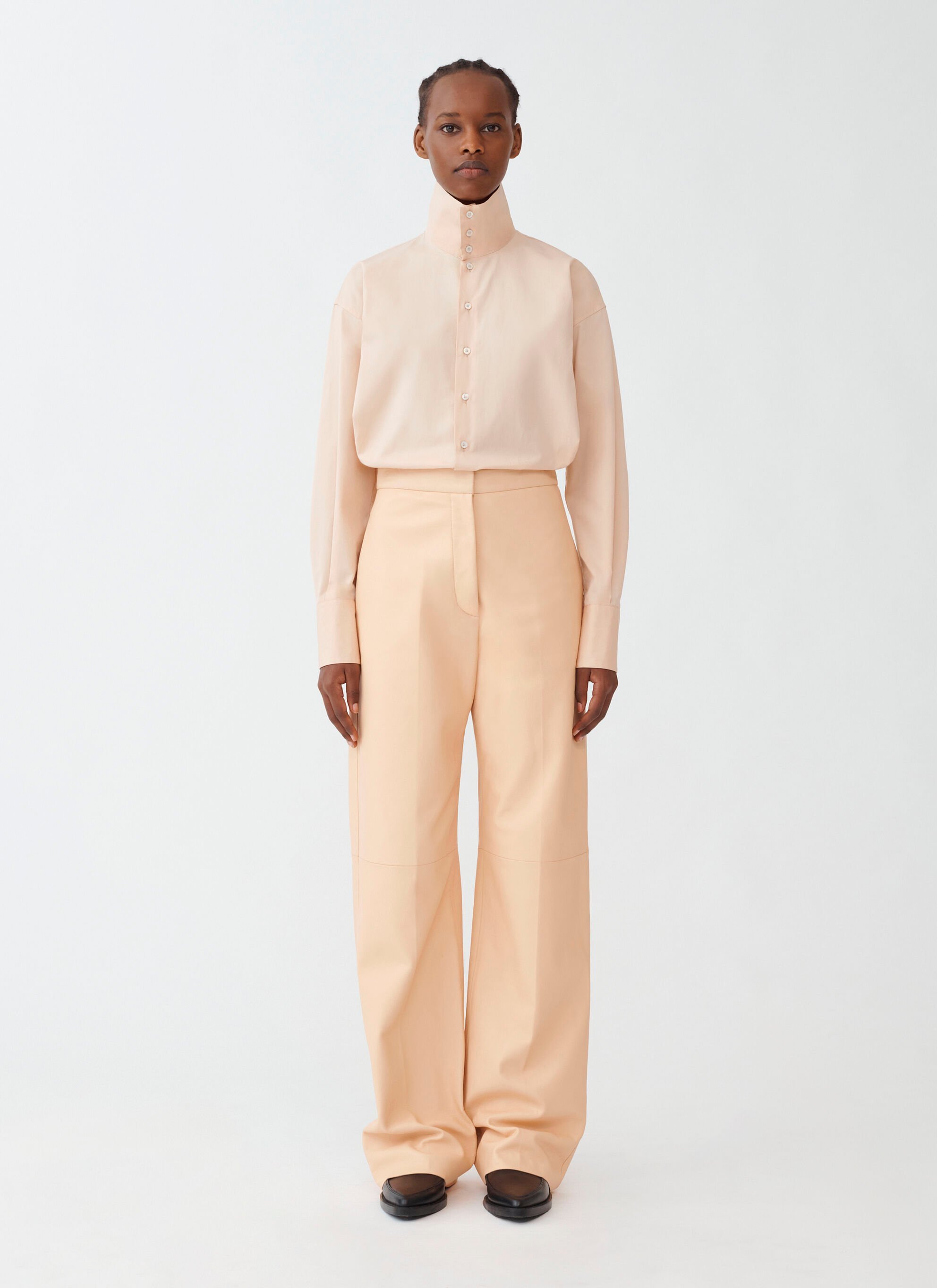 Fabiana Filippi Poplin Shirt With Stand Up Collar In Nude