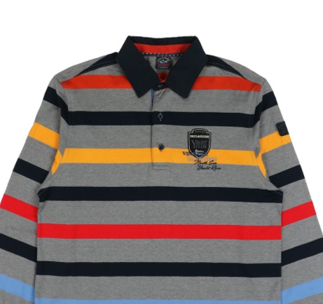Paul & Shark Striped Long-sleeved Polo Shirt In Gray