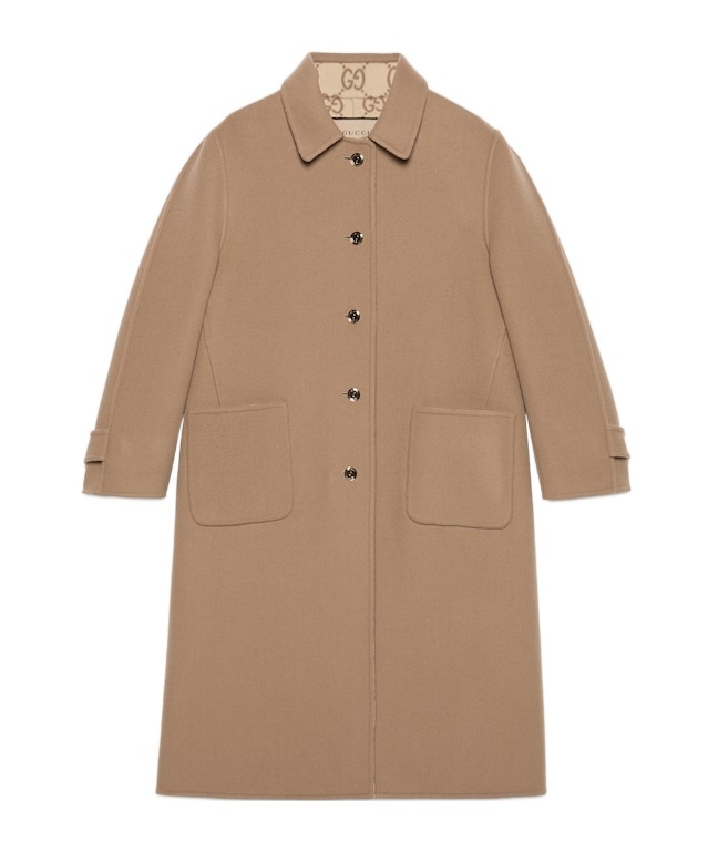 Gucci Buttoned Long-sleeved Reversible Coat In Brown