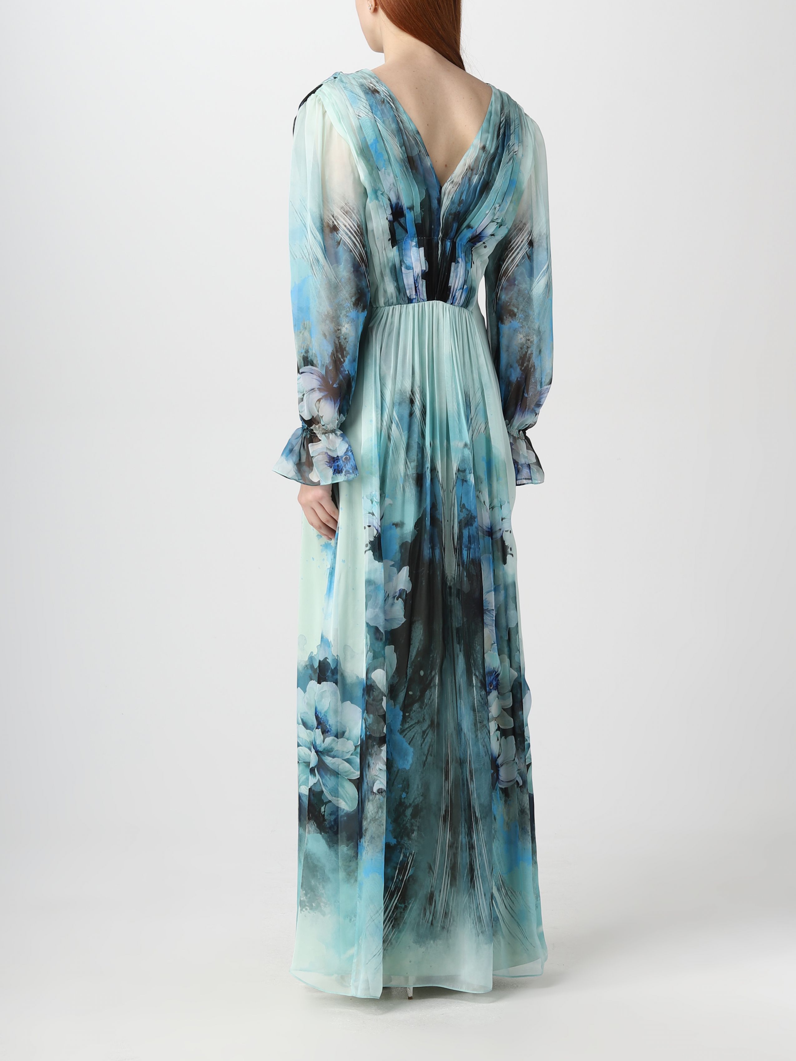Alberta Ferretti Floral Printed Pleated Midi Dress In Green