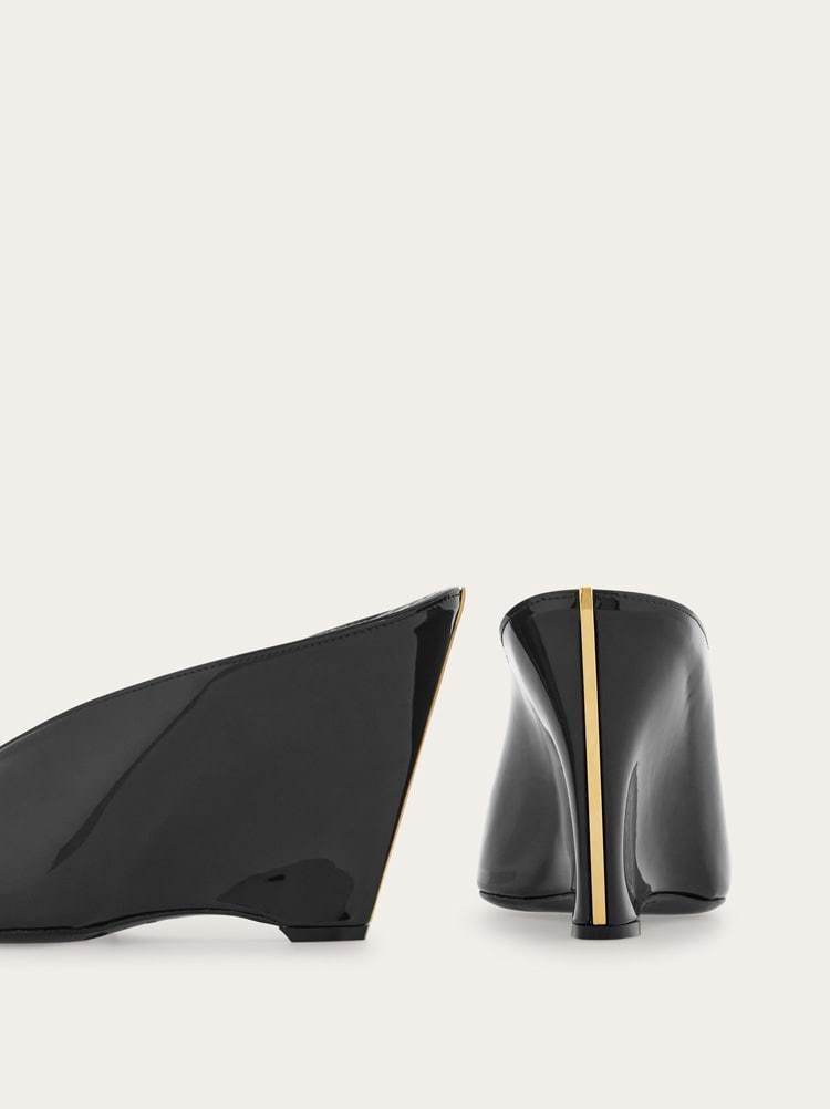 Ferragamo Peep Toe Mule In Black