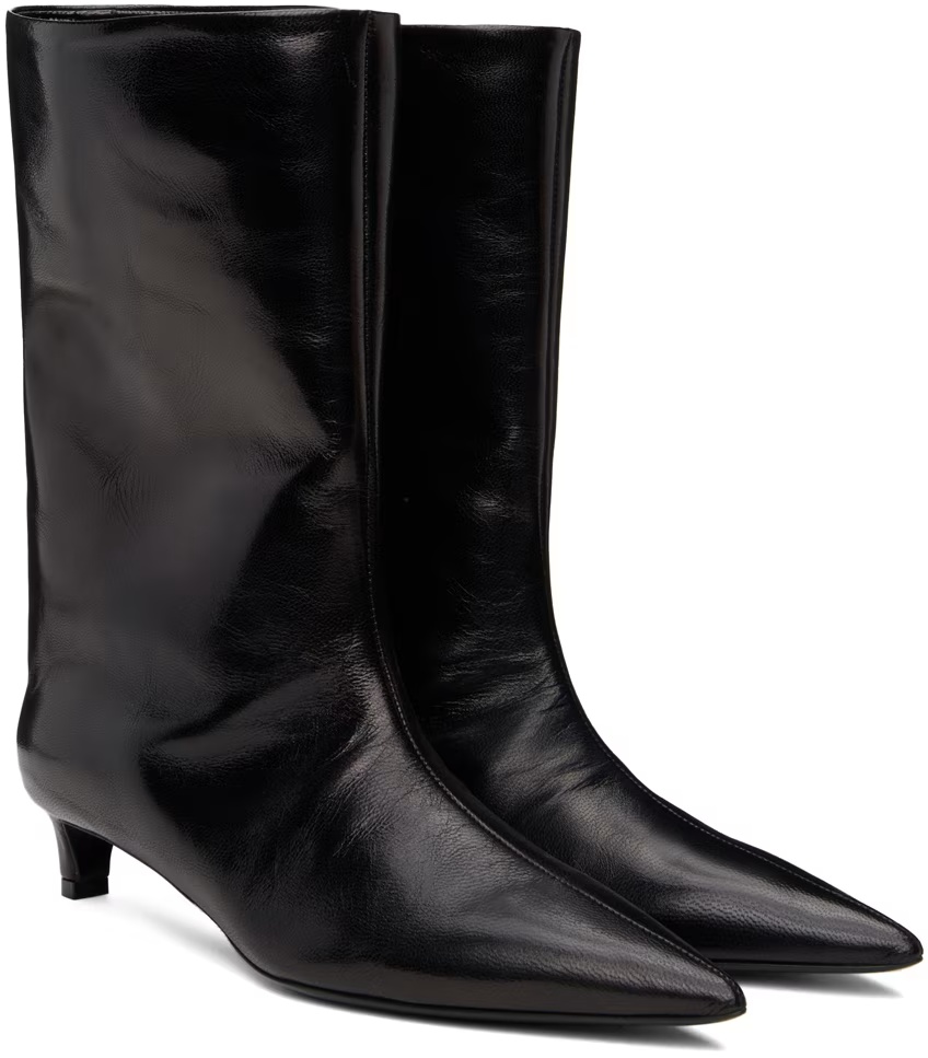 Jil Sander Black Leather Ankle Boots In Black